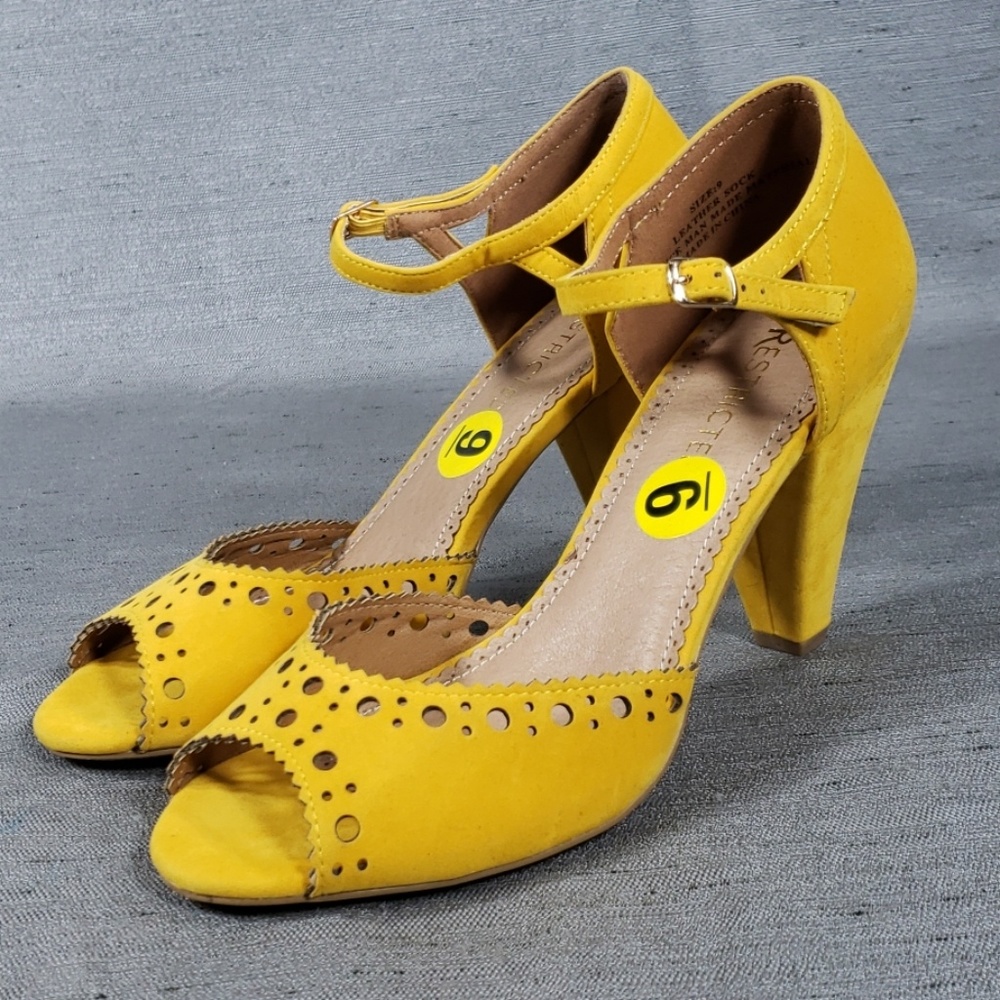 Restricted 9 Mustard Yellow Faux Suede Heels New